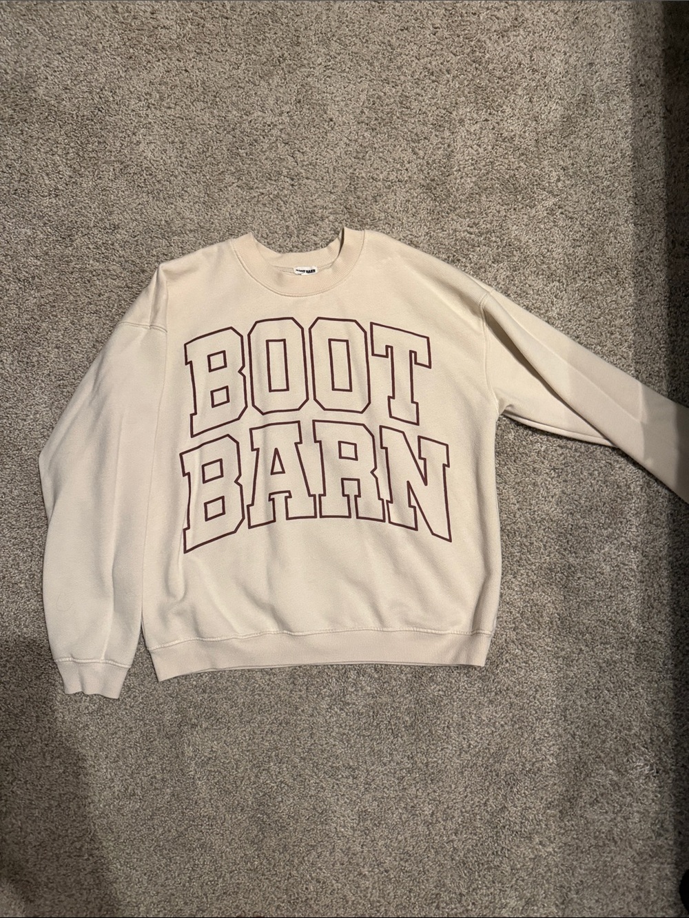 Boot Barn Cream Logo Crewneck Sweatshirt for Women